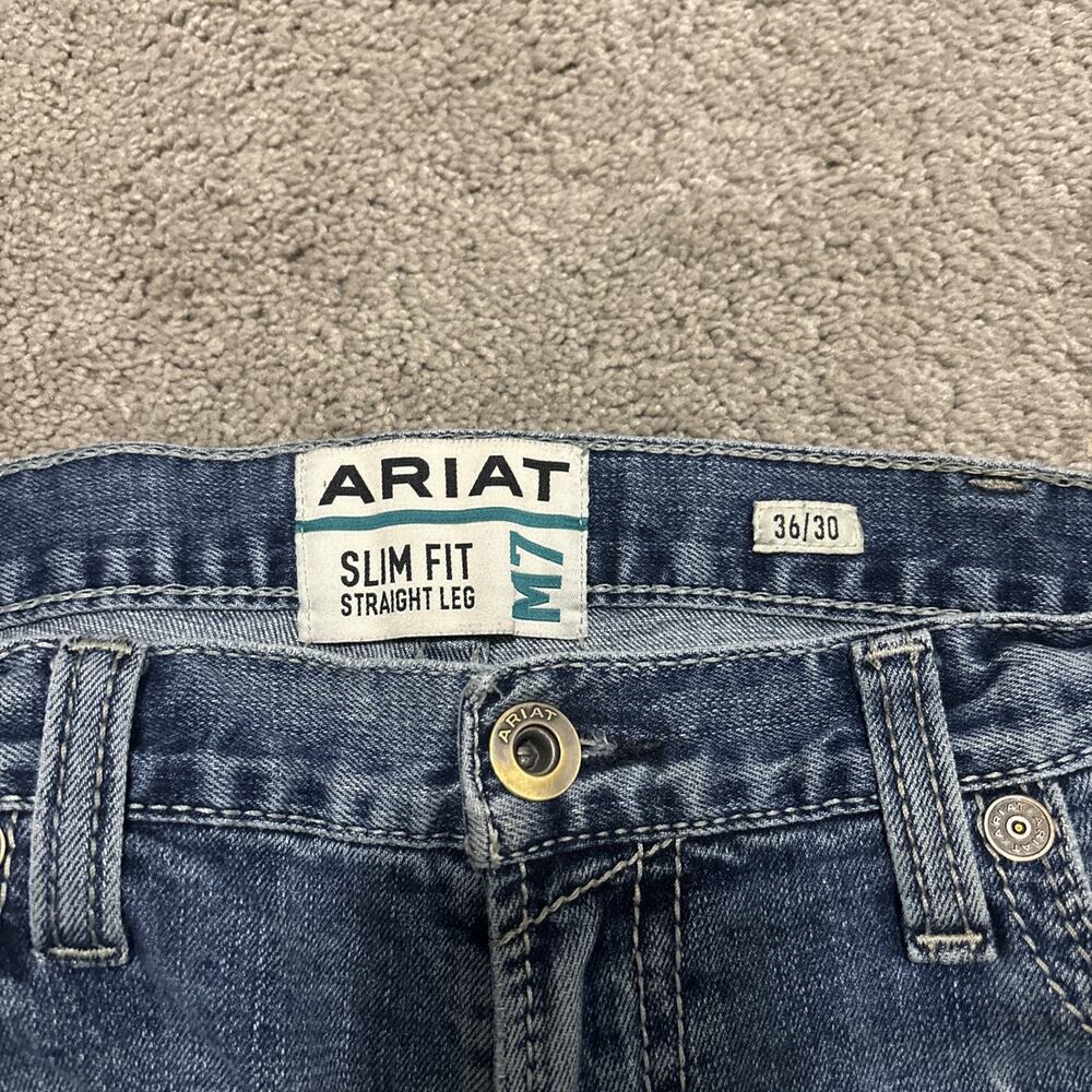 Ariat M7 Jeans Mens 36x30 Medium Wash Slim Fit Straight Leg Distressed Denim - Picture 2 of 6